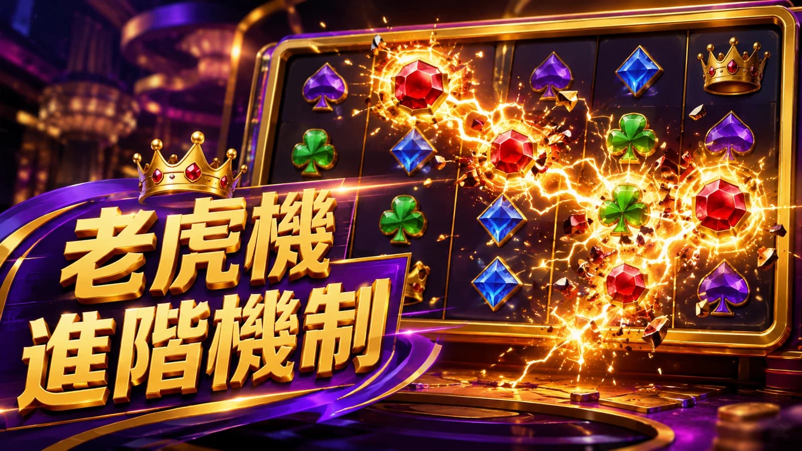 老虎機畫面出現連鎖消除特效，符號依序爆開