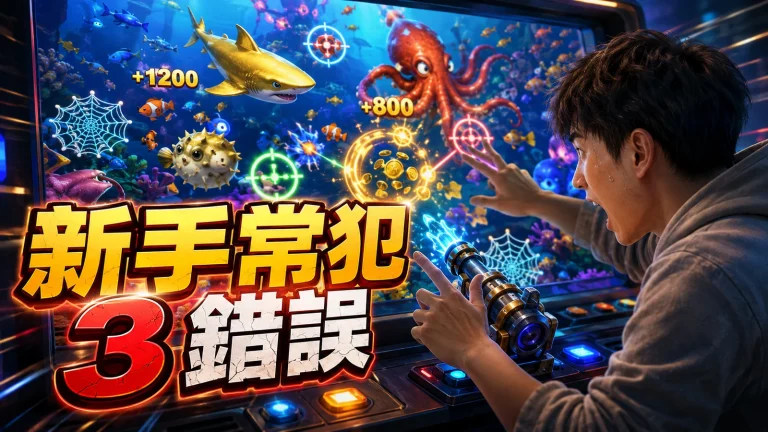 新手玩家對著捕魚機畫面手忙腳亂瞄準的樣子