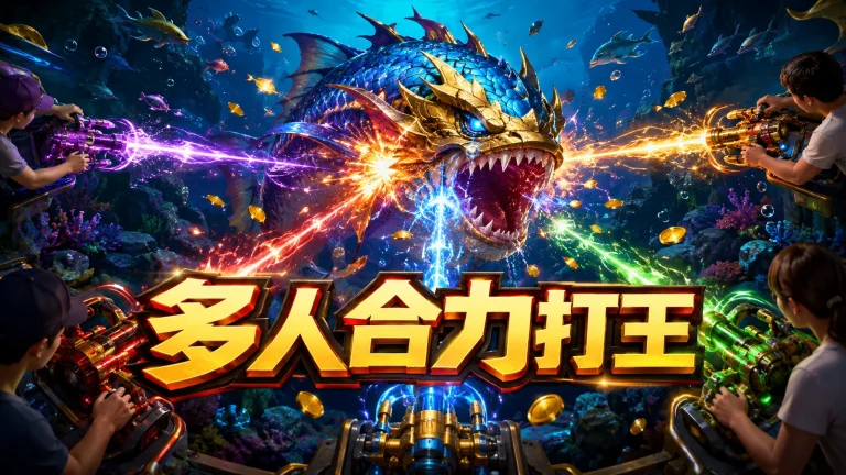 捕魚機畫面中多名玩家同時對BOSS魚開火